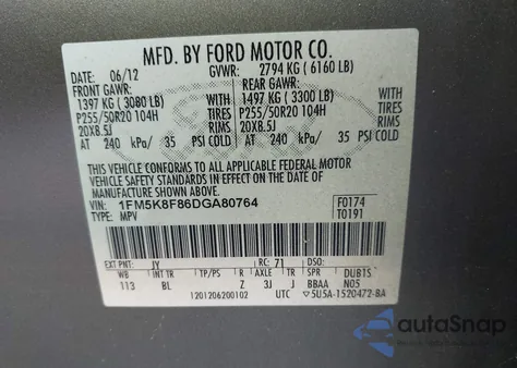 2013 Ford Explorer Limited из США, поврежденный, VIN 1FM5K8F86DGA80764